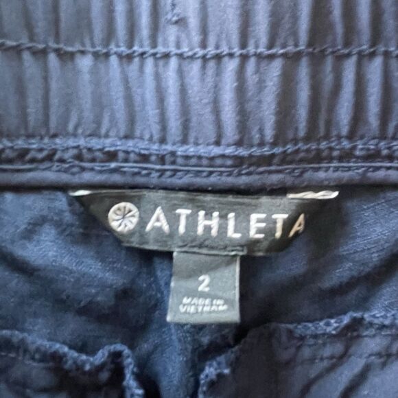 Athleta Cabo Linen Jogger Pant Womens 2 Blue Drawstring Taper Zip Pocket Coastal - Picture 6 of 12